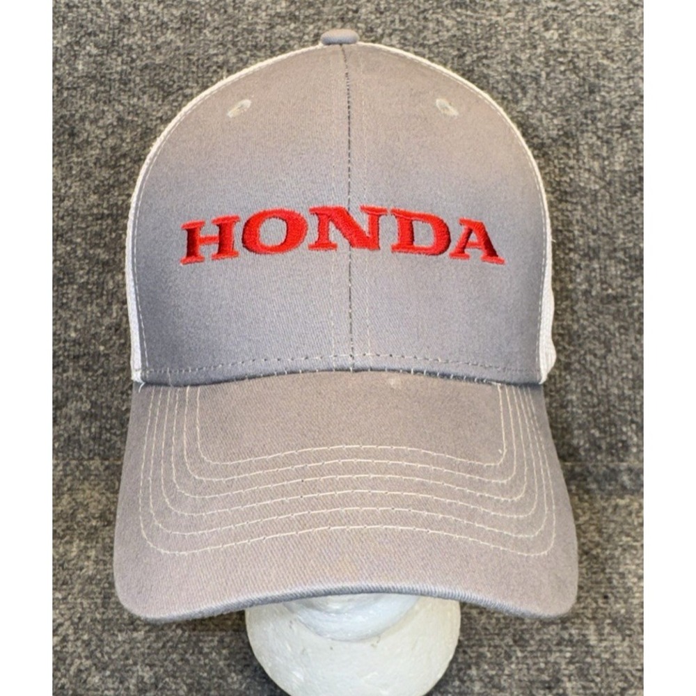 Honda Trucker Hat Gray White Snapback Mesh Logo Embroidered OSFM